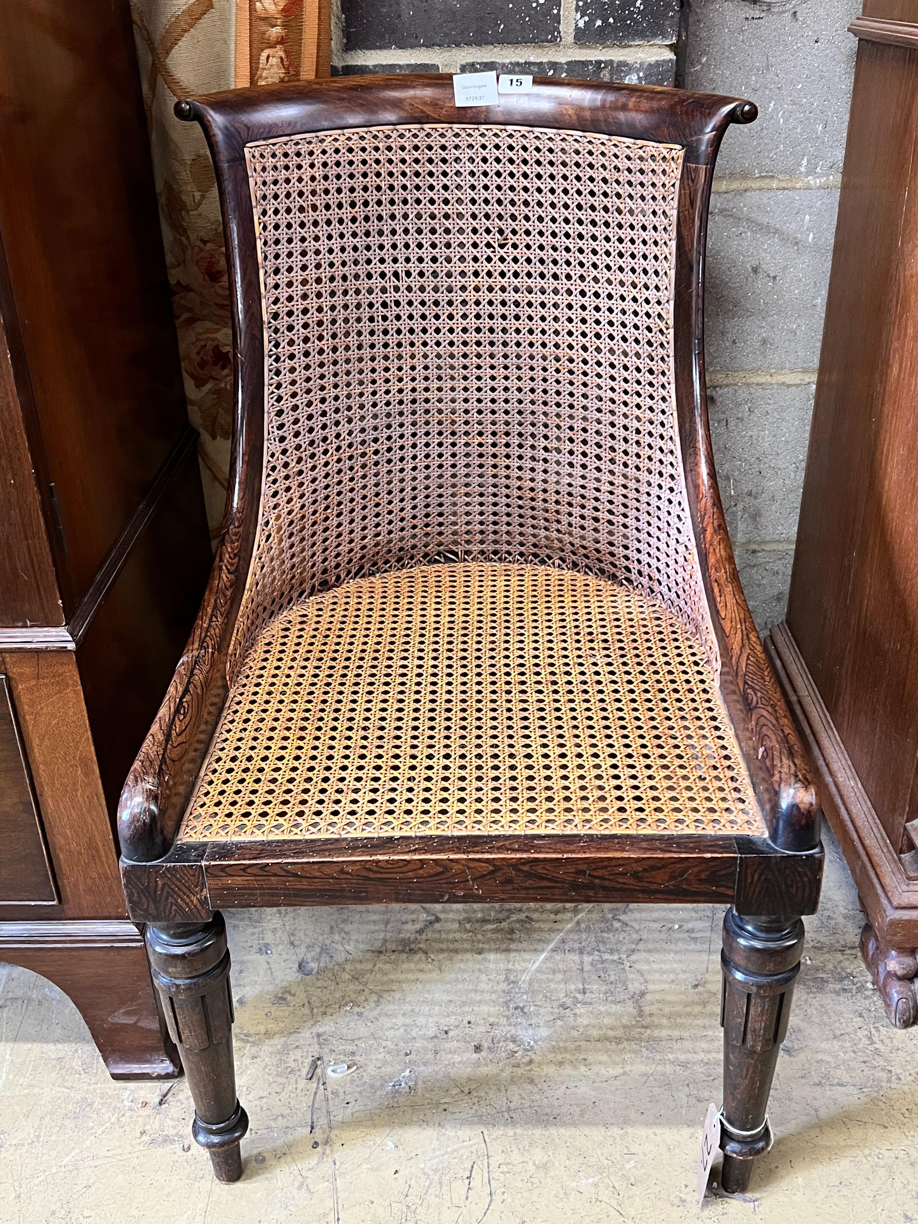 A Regency simulated rosewood caned bergere chair